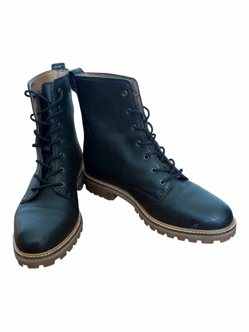 Madewell Black Leather Lace-Up Combat Boots with Lug Sole
